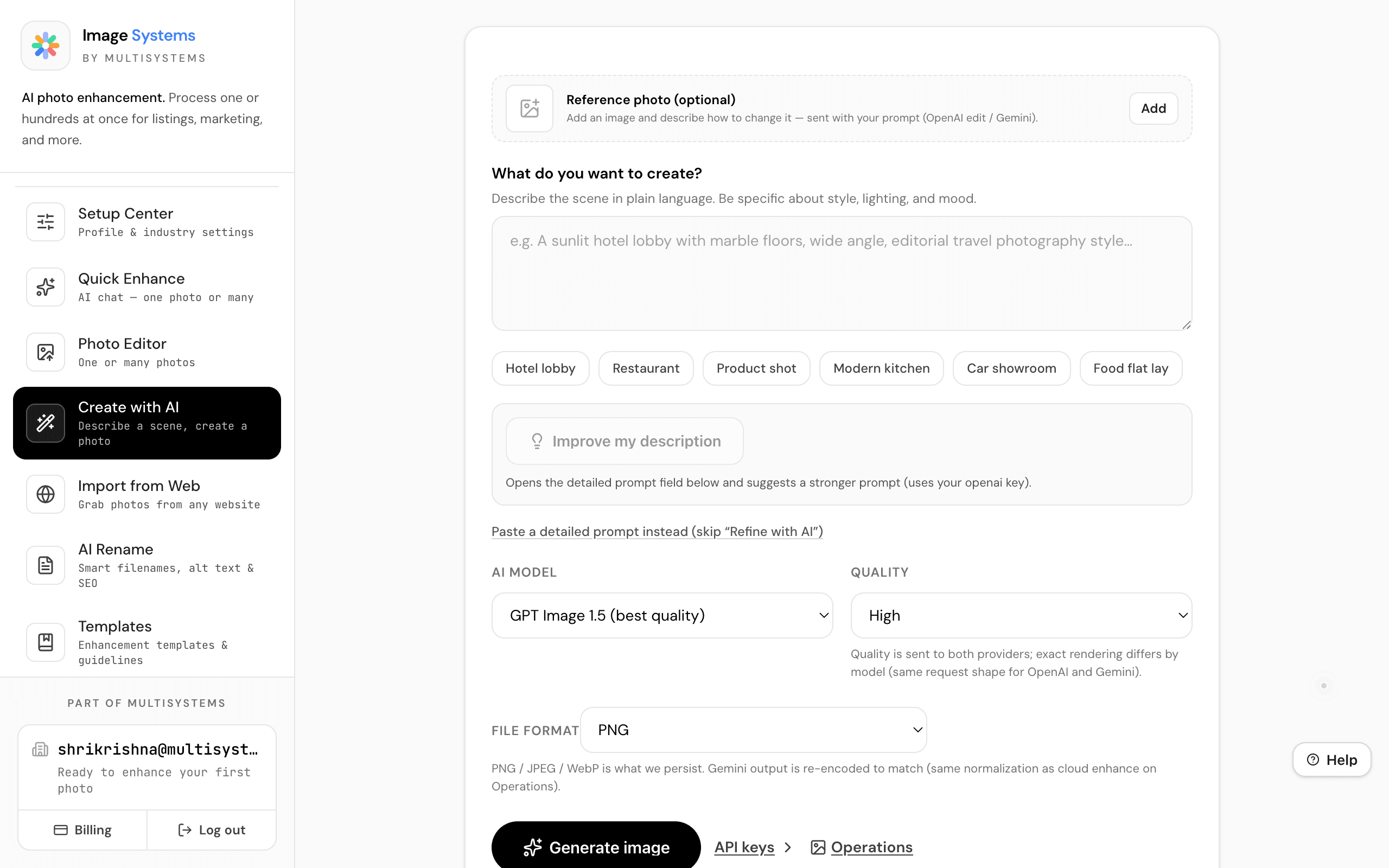 Create with AI in ImageSystems